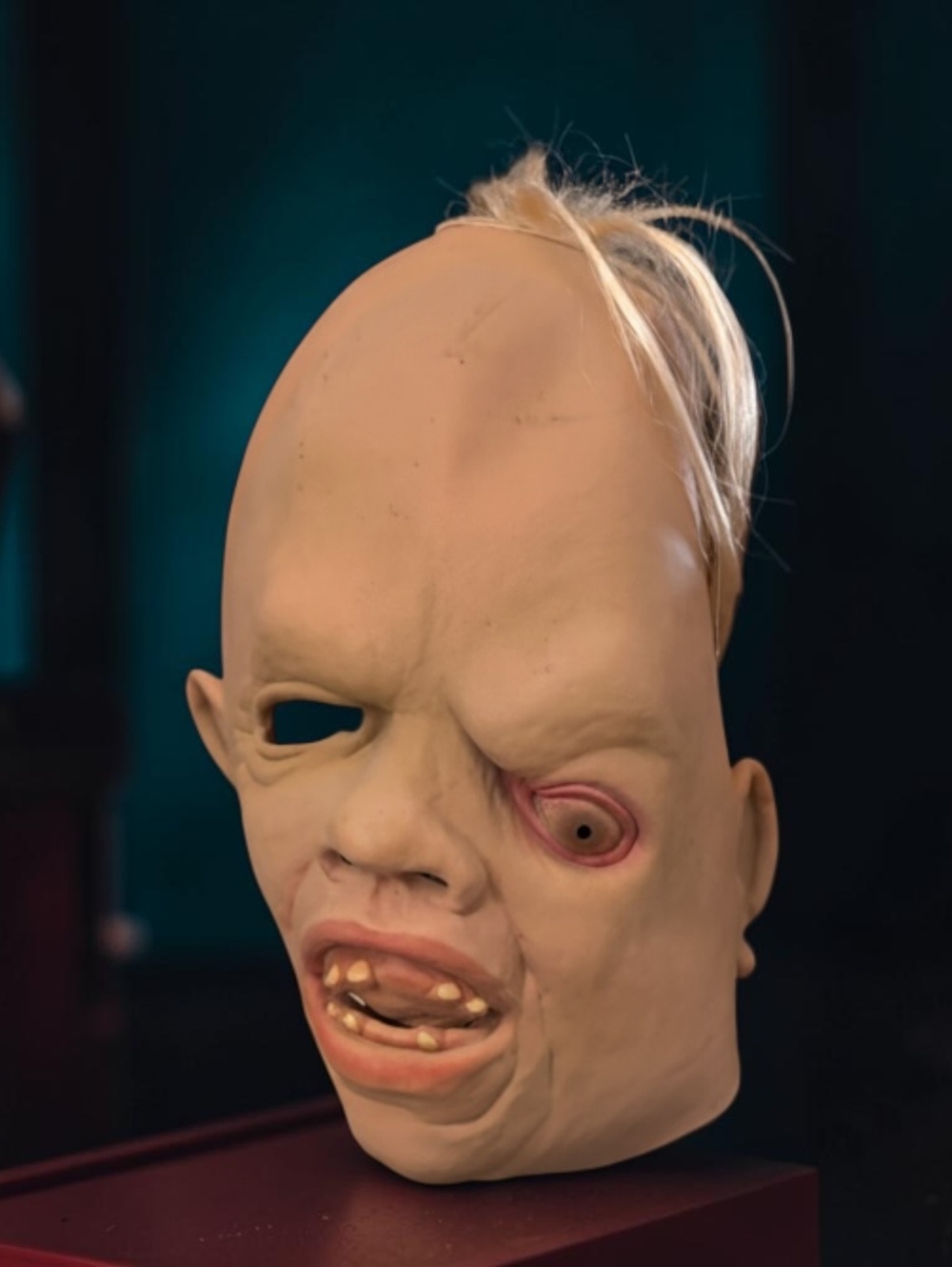 Vintage Horror Movie Mask with Blonde Hair, Distorted Face, Mid-20th Century